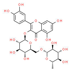 ChemSpider 2D Image | 2-(3,4-Dihydroxyphenyl)-5,7-dihydroxy-4-oxo-4H-chromen-3-yl 6-O-(6-deoxy-beta-L-glucopyranosyl)-beta-L-glucopyranoside | C27H30O16