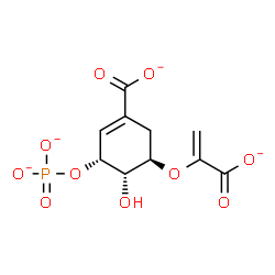 ChemSpider 2D Image | (3R,4S,5R)-5-[(1-Carboxylatovinyl)oxy]-4-hydroxy-3-(phosphonatooxy)-1-cyclohexene-1-carboxylate | C10H9O10P