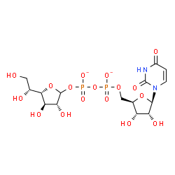 ChemSpider 2D Image | [(3R,4R,5S)-5-[(1R)-1,2-dihydroxyethyl]-3,4-dihydroxy-tetrahydrofuran-2-yl] [[(2R,3S,4R,5R)-5-(2,4-dioxopyrimidin-1-yl)-3,4-dihydroxy-tetrahydrofuran-2-yl]methoxy-oxido-phosphoryl] phosphate | C15H22N2O17P2