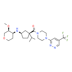 ChemSpider 2D Image | 1,5-Anhydro-2,3-dideoxy-3-{[(1R,3S)-3-isopropyl-3-({4-[5-(trifluoromethyl)-3-pyridazinyl]-1-piperazinyl}carbonyl)cyclopentyl]amino}-4-O-methyl-D-erythro-pentitol | C24H36F3N5O3