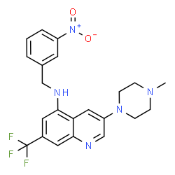 ChemSpider 2D Image | 3-(4-Methyl-1-piperazinyl)-N-(3-nitrobenzyl)-7-(trifluoromethyl)-5-quinolinamine | C22H22F3N5O2