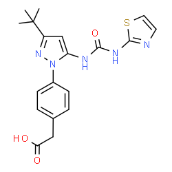 ChemSpider 2D Image | (4-{3-Tert-Butyl-5-[(1,3-Thiazol-2-Ylcarbamoyl)amino]-1h-Pyrazol-1-Yl}phenyl)acetic Acid | C19H21N5O3S