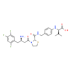 ChemSpider 2D Image | N-(4-{[({(2S)-3-[(3R)-3-Amino-4-(2,4,5-trifluorophenyl)butanoyl]-1,3-thiazolidin-2-yl}carbonyl)amino]methyl}phenyl)-D-valine | C26H31F3N4O4S