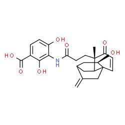 ChemSpider 2D Image | 2,4-Dihydroxy-3-({3-[(5S,11R)-11-hydroxy-5-methyl-9-methylene-4-oxotricyclo[6.2.2.0~1,6~]dodec-2-en-5-yl]propanoyl}amino)benzoic acid | C24H27NO7