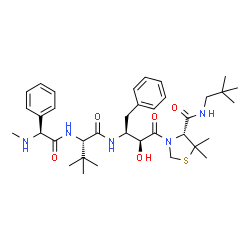 ChemSpider 2D Image | N-[(2S,3S)-4-{(4R)-4-[(2,2-Dimethylpropyl)carbamoyl]-5,5-dimethyl-1,3-thiazolidin-3-yl}-3-hydroxy-4-oxo-1-phenyl-2-butanyl]-3-methyl-N~2~-[(2S)-2-(methylamino)-2-phenylacetyl]-L-valinamide | C36H53N5O5S