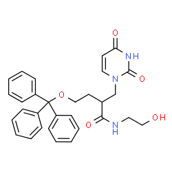 ChemSpider 2D Image | 2-[(2,4-Dioxo-3,4-dihydro-1(2H)-pyrimidinyl)methyl]-N-(2-hydroxyethyl)-4-(trityloxy)butanamide | C30H31N3O5