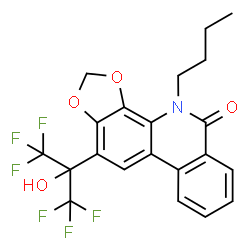 ChemSpider 2D Image | 4-Butyl-11-(1,1,1,3,3,3-hexafluoro-2-hydroxy-2-propanyl)[1,3]dioxolo[4,5-c]phenanthridin-5(4H)-one | C21H17F6NO4