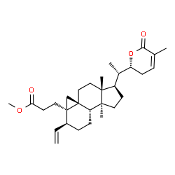 ChemSpider 2D Image | Methyl 3-[(1R,3aS,3bS,6S,6aR,7aS,9aR)-3a,9a-dimethyl-1-{(1S)-1-[(2R)-5-methyl-6-oxo-3,6-dihydro-2H-pyran-2-yl]ethyl}-6-vinyldecahydro-1H-cyclopenta[a]cyclopropa[e]naphthalen-6a(7H)-yl]propanoate | C30H44O4