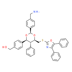 ChemSpider 2D Image | {4-[(2R,4S,5R,6R)-2-[4-(Aminomethyl)phenyl]-6-{[(4,5-diphenyl-1,3-oxazol-2-yl)sulfanyl]methyl}-5-phenyl-1,3-dioxan-4-yl]phenyl}methanol | C40H36N2O4S