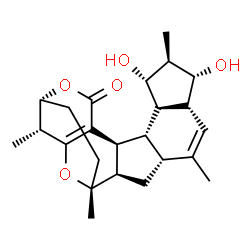 ChemSpider 2D Image | (1R,2R,4R,7R,8R,9R,10S,11R,12R,13S,17R,18R)-8,10-Dihydroxy-1,5,9,18-tetramethyl-16,20-dioxahexacyclo[15.3.2.0~2,13~.0~4,12~.0~7,11~.0~14,19~]docosa-5,14(19)-dien-15-one | C24H32O5