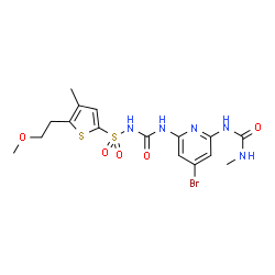 ChemSpider 2D Image | N-({4-Bromo-6-[(methylcarbamoyl)amino]-2-pyridinyl}carbamoyl)-5-(2-methoxyethyl)-4-methyl-2-thiophenesulfonamide | C16H20BrN5O5S2