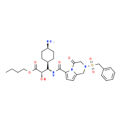 ChemSpider 2D Image | Butyl (2S,3S)-3-(cis-4-aminocyclohexyl)-3-({[2-(benzylsulfonyl)-4-oxo-1,2,3,4-tetrahydropyrrolo[1,2-a]pyrazin-6-yl]carbonyl}amino)-2-hydroxypropanoate | C28H38N4O7S