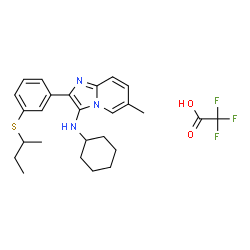 ChemSpider 2D Image | 2-[3-(sec-Butylsulfanyl)phenyl]-N-cyclohexyl-6-methylimidazo[1,2-a]pyridin-3-amine trifluoroacetate (1:1) | C26H32F3N3O2S