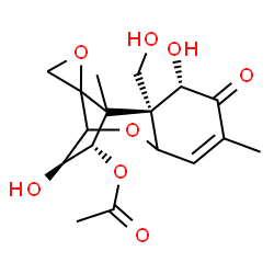 ChemSpider 2D Image | (3beta,4alpha,5alpha,7alpha,11xi,12xi)-3,7,15-Trihydroxy-8-oxo-12,13-epoxytrichothec-9-en-4-yl acetate | C17H22O8