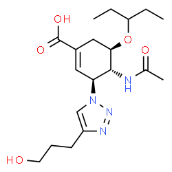 ChemSpider 2D Image | (3S,4R,5R)-4-Acetamido-3-[4-(3-hydroxypropyl)-1H-1,2,3-triazol-1-yl]-5-(3-pentanyloxy)-1-cyclohexene-1-carboxylic acid | C19H30N4O5