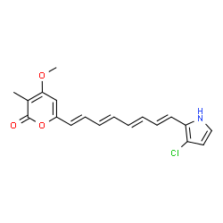 ChemSpider 2D Image | 6-[(1E,3E,5E,7E)-8-(3-Chloro-1H-pyrrol-2-yl)-1,3,5,7-octatetraen-1-yl]-4-methoxy-3-methyl-2H-pyran-2-one | C19H18ClNO3