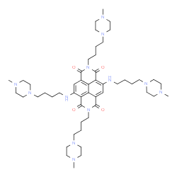 ChemSpider 2D Image | 2,7-Bis[4-(4-methyl-1-piperazinyl)butyl]-4,9-bis{[4-(4-methyl-1-piperazinyl)butyl]amino}benzo[lmn][3,8]phenanthroline-1,3,6,8(2H,7H)-tetrone | C50H80N12O4