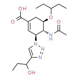ChemSpider 2D Image | (3S,4R,5R)-4-Acetamido-3-[4-(1-hydroxypropyl)-1H-1,2,3-triazol-1-yl]-5-(3-pentanyloxy)-1-cyclohexene-1-carboxylic acid | C19H30N4O5