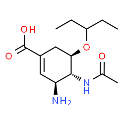 ChemSpider 2D Image | (3S,4R,5R)-4-Acetamido-3-amino-5-(3-pentanyloxy)-1-cyclohexene-1-carboxylic acid | C14H24N2O4
