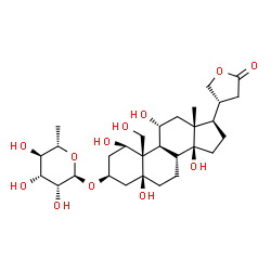ChemSpider 2D Image | (1beta,3beta,5beta,11alpha)-3-[(6-Deoxy-alpha-L-mannopyranosyl)oxy]-1,5,11,14,19-pentahydroxycardanolide | C29H46O12