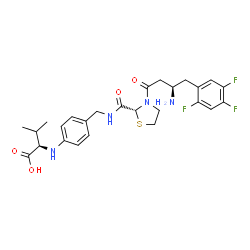 ChemSpider 2D Image | N-(4-{[({(2R)-3-[(3R)-3-Amino-4-(2,4,5-trifluorophenyl)butanoyl]-1,3-thiazolidin-2-yl}carbonyl)amino]methyl}phenyl)-D-valine | C26H31F3N4O4S