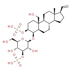 ChemSpider 2D Image | (3beta,4beta,5alpha)-19-Hydroxy-4-[(3-O-sulfo-beta-D-glucopyranosyl)oxy]pregn-20-en-3-yl hydrogen sulfate | C27H44O14S2