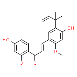 ChemSpider 2D Image | (2E)-1-(2,4-Dihydroxyphenyl)-3-[4-hydroxy-2-methoxy-5-(2-methyl-3-buten-2-yl)phenyl]-2-propen-1-one | C21H22O5