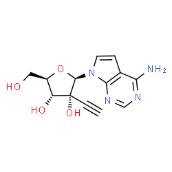 ChemSpider 2D Image | 7-(2-C-Ethynyl-Î²-D-ribofuranosyl)-7H-pyrrolo[2,3-d]pyrimidin-4-amine | C13H14N4O4