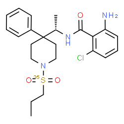 ChemSpider 2D Image | 2-Amino-6-chloro-N-[(1S)-1-{4-phenyl-1-[propyl(~35~S)sulfonyl]-4-piperidinyl}ethyl]benzamide | C23H30ClN3O335S