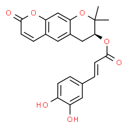ChemSpider 2D Image | (7S)-8,8-Dimethyl-2-oxo-7,8-dihydro-2H,6H-pyrano[3,2-g]chromen-7-yl (2E)-3-(3,4-dihydroxyphenyl)acrylate | C23H20O7