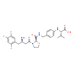 ChemSpider 2D Image | N-(4-{[({(2R)-3-[(3R)-3-Amino-4-(2,4,5-trifluorophenyl)butanoyl]-1,3-thiazolidin-2-yl}carbonyl)amino]methyl}phenyl)-L-valine | C26H31F3N4O4S