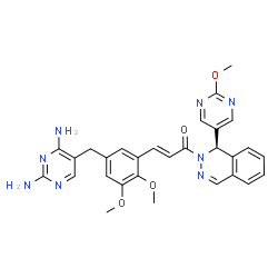 ChemSpider 2D Image | (2E)-3-{5-[(2,4-Diamino-5-pyrimidinyl)methyl]-2,3-dimethoxyphenyl}-1-[(1R)-1-(2-methoxy-5-pyrimidinyl)-2(1H)-phthalazinyl]-2-propen-1-one | C29H28N8O4