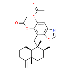 ChemSpider 2D Image | 7-{[(1R,2S,4aS,8aS)-1,2,4a-Trimethyl-5-methylenedecahydro-1-naphthalenyl]methyl}-1,3-benzoxazole-5,6-diyl diacetate | C26H33NO5