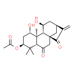 ChemSpider 2D Image | (1alpha,3beta,5beta,8alpha,9beta,10alpha,11beta)-1,11-Dihydroxy-6,15-dioxokaur-16-en-3-yl acetate | C22H30O6