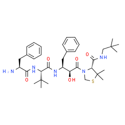 ChemSpider 2D Image | L-Phenylalanyl-N-[(2S,3S)-4-{(4R)-4-[(2,2-dimethylpropyl)carbamoyl]-5,5-dimethyl-1,3-thiazolidin-3-yl}-3-hydroxy-4-oxo-1-phenyl-2-butanyl]-3-methyl-L-valinamide | C36H53N5O5S