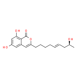 ChemSpider 2D Image | 6,8-Dihydroxy-3-[(5E,8S)-8-hydroxy-5-nonen-1-yl]-1H-isochromen-1-one | C18H22O5