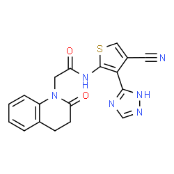 ChemSpider 2D Image | N-[4-Cyano-3-(1H-1,2,4-triazol-3-yl)-2-thienyl]-2-(2-oxo-3,4-dihydro-1(2H)-quinolinyl)acetamide | C18H14N6O2S