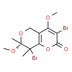 ChemSpider 2D Image | (7R)-3,8-Dibromo-4,7-dimethoxy-7,8-dimethyl-7,8-dihydro-2H,5H-pyrano[4,3-b]pyran-2-one | C12H14Br2O5