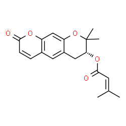 ChemSpider 2D Image | (7R)-8,8-Dimethyl-2-oxo-7,8-dihydro-2H,6H-pyrano[3,2-g]chromen-7-yl 3-methyl-2-butenoate | C19H20O5