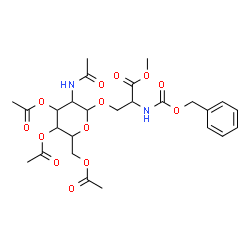ChemSpider 2D Image | Methyl 3-{[3-acetamido-4,5-diacetoxy-6-(acetoxymethyl)tetrahydro-2H-pyran-2-yl]oxy}-2-{[(benzyloxy)carbonyl]amino}propanoate | C26H34N2O13
