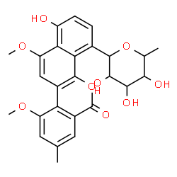 ChemSpider 2D Image | 1,5-Anhydro-6-deoxy-1-(1-hydroxy-10,12-dimethoxy-8-methyl-6-oxo-6H-dibenzo[c,h]chromen-4-yl)hexitol | C26H26O9