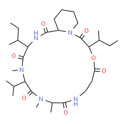 ChemSpider 2D Image | 3,16-Di-sec-butyl-6-isopropyl-5,8,9-trimethyldecahydro-2H-pyrido[1,2-d][1,4,7,10,13,16]oxapentaazacyclononadecine-1,4,7,10,14,17(3H,11H,16H,19H)-hexone | C31H53N5O7