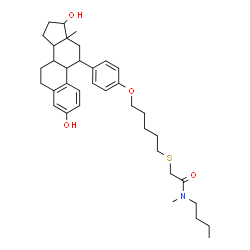 ChemSpider 2D Image | N-Butyl-2-[(5-{4-[3,17-dihydroxyestra-1,3,5(10)-trien-11-yl]phenoxy}pentyl)sulfanyl]-N-methylacetamide | C36H51NO4S