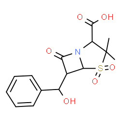 ChemSpider 2D Image | 6-[Hydroxy(phenyl)methyl]-3,3-dimethyl-7-oxo-4-thia-1-azabicyclo[3.2.0]heptane-2-carboxylic acid 4,4-dioxide | C15H17NO6S