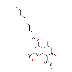 ChemSpider 2D Image | 4-(Decanoyloxy)-5-methyl-7-oxo-8-(3-oxo-1-propen-2-yl)-3,4,4a,5,6,7,8,8a-octahydro-2-naphthalenecarboxylic acid | C25H36O6