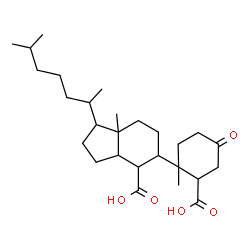 ChemSpider 2D Image | 5-(2-Carboxy-1-methyl-4-oxocyclohexyl)-7a-methyl-1-(6-methyl-2-heptanyl)octahydro-1H-indene-4-carboxylic acid | C27H44O5