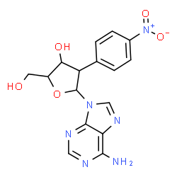 ChemSpider 2D Image | 5-(6-aminopurin-9-yl)-2-(hydroxymethyl)-4-(4-nitrophenyl)tetrahydrofuran-3-ol | C16H16N6O5