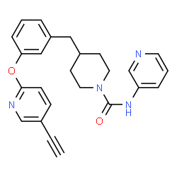 ChemSpider 2D Image | 4-{3-[(5-Ethynyl-2-pyridinyl)oxy]benzyl}-N-(3-pyridinyl)-1-piperidinecarboxamide | C25H24N4O2
