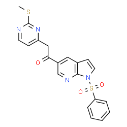ChemSpider 2D Image | 2-[2-(Methylsulfanyl)-4-pyrimidinyl]-1-[1-(phenylsulfonyl)-1H-pyrrolo[2,3-b]pyridin-5-yl]ethanone | C20H16N4O3S2