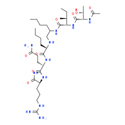 ChemSpider 2D Image | N-{2-[(N-Acetyl-L-threonyl-L-isoleucyl)amino]hexyl}-L-norleucyl-L-glutaminyl-L-argininamide | C35H67N11O8